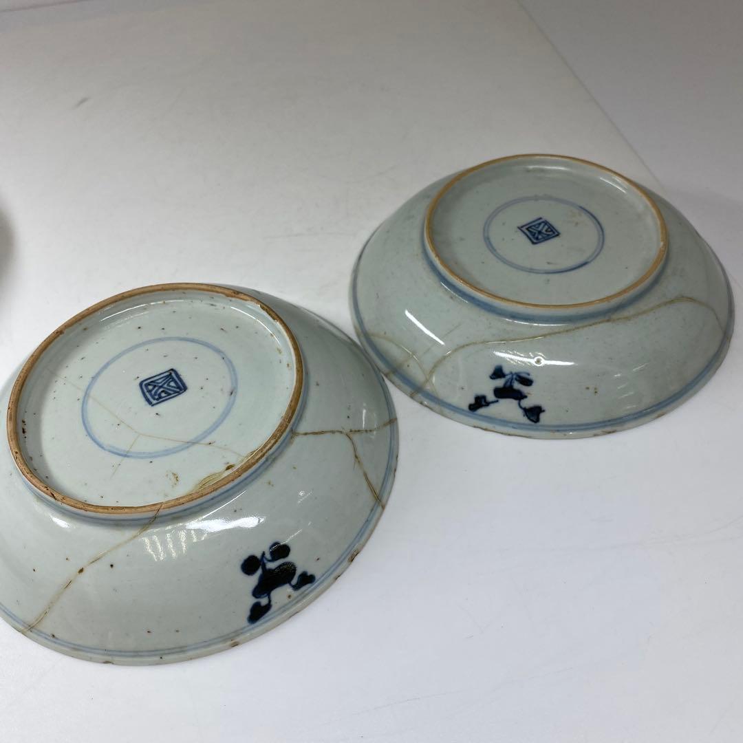 中国清時代新渡青花龍図中皿木箱付直径約16㎝東Y7-0326☆2F