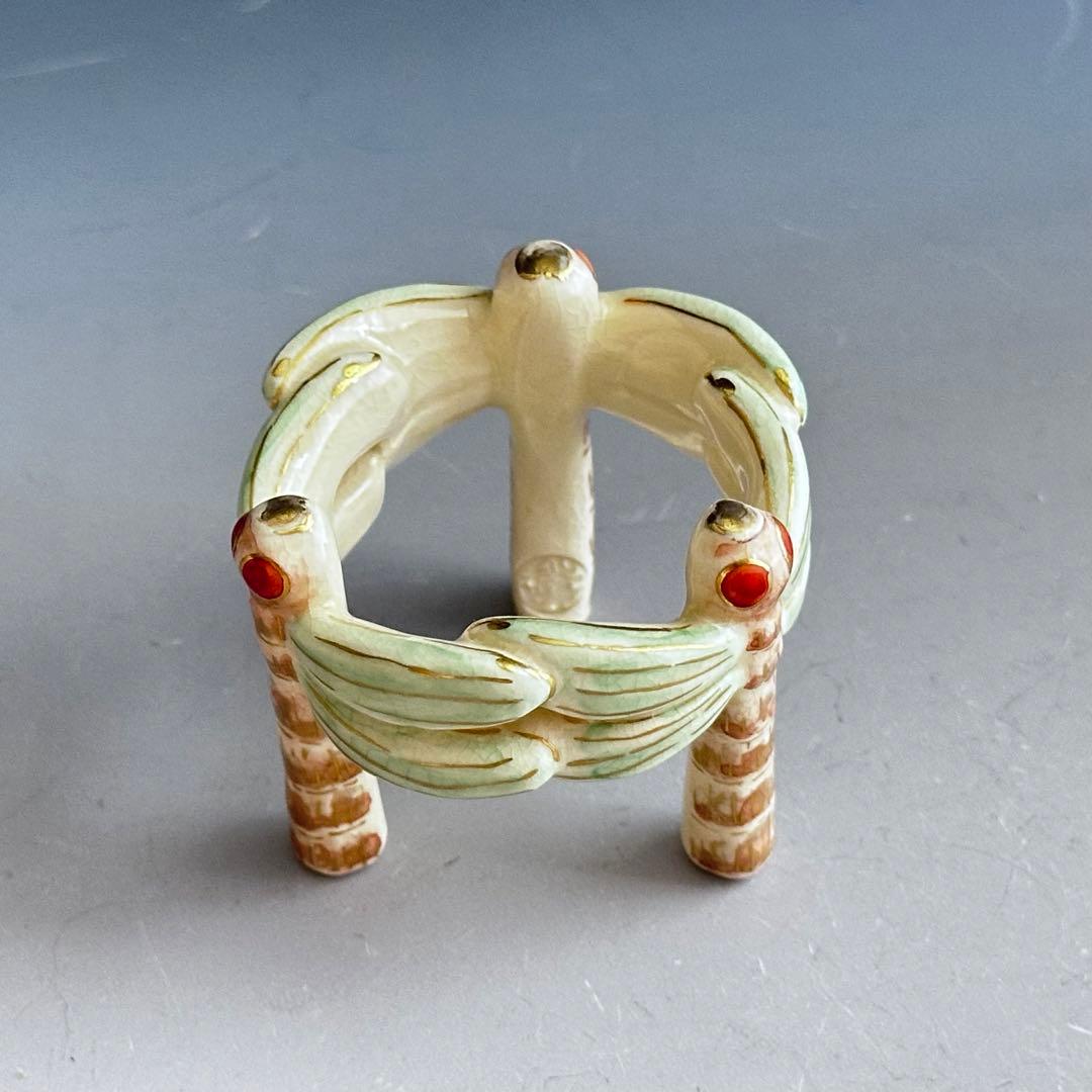 茶道具 色絵 蜻蛉 蓋置 中村秋峰 共箱 京焼 清水焼 秋 茶会 トンボ