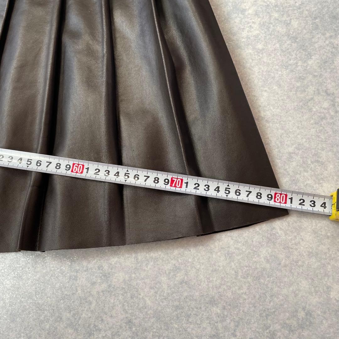 上質 バーバリー ロンドン ラムレザー プリーツスカート ダークブラウン UK6