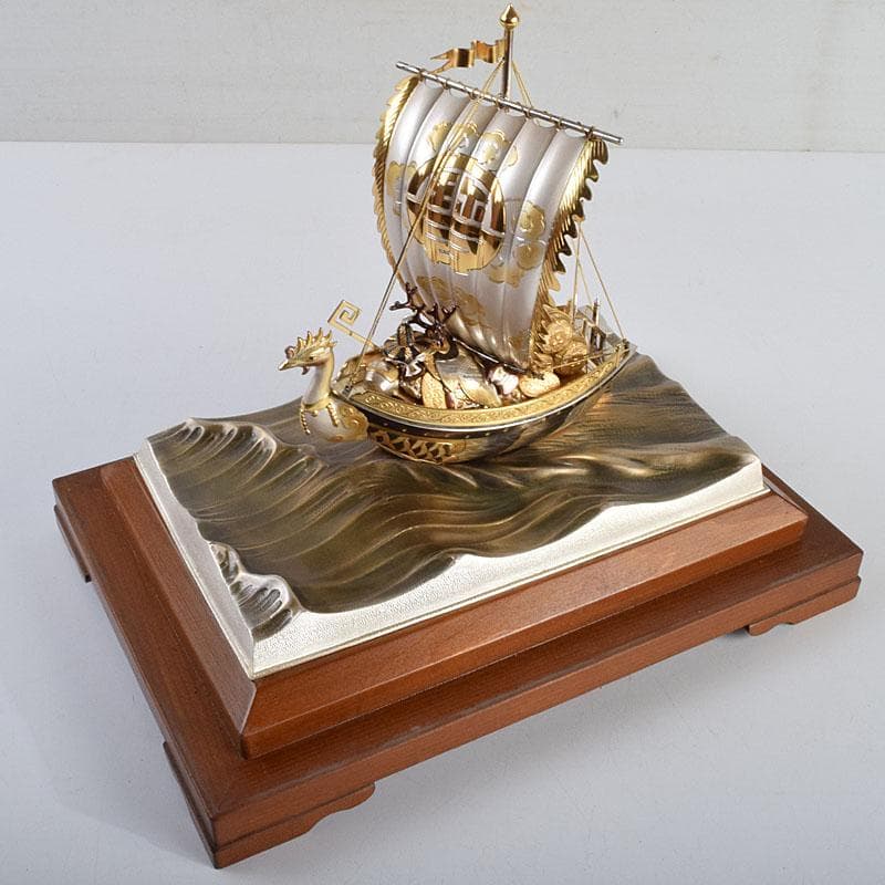 関武比古造　銀製　STERLING980　宝船　大阪尚美堂木箱　F　R9406H