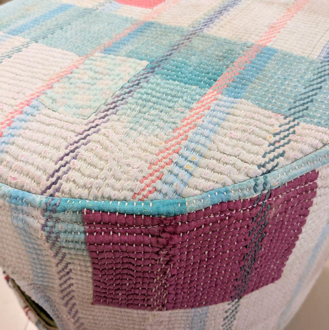 ヴィンテージラリーキルトのペットハウス　スツール　ラウンド　刺し子　刺繍　椅子