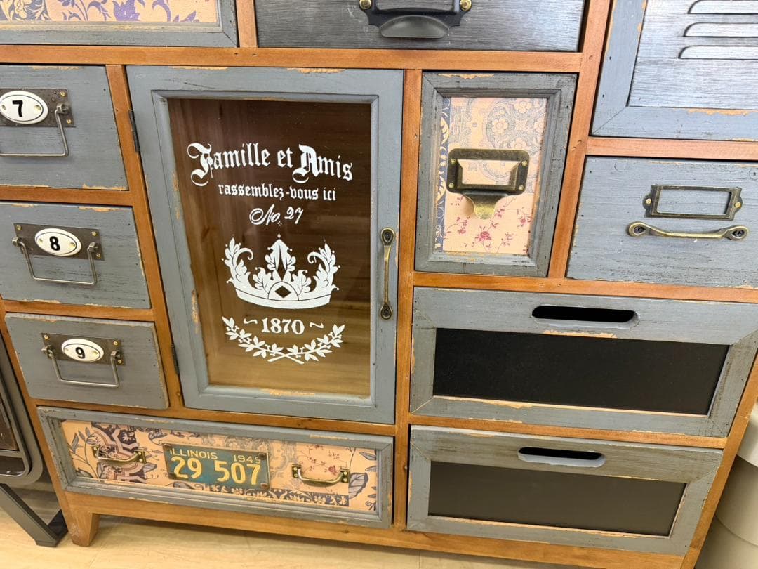 天然木 スチール キャビネット インダストリアル チェスト 引出 レトロ 棚