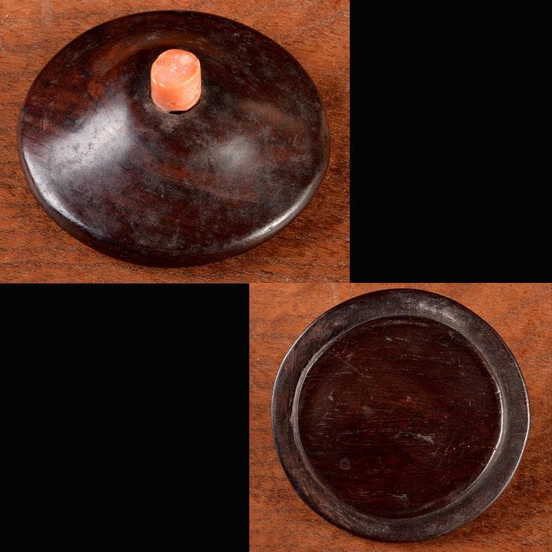 中国 玉石白玉彫刻 煎茶碗 赤珊瑚摘唐木蓋 M R5351