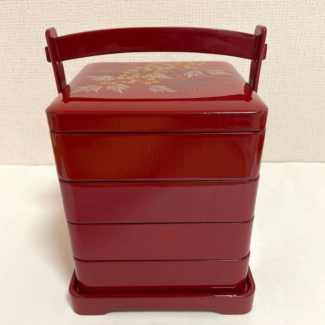 新品未使用 川連漆器 四段重箱 とおかもちセット16.6cm角 美品