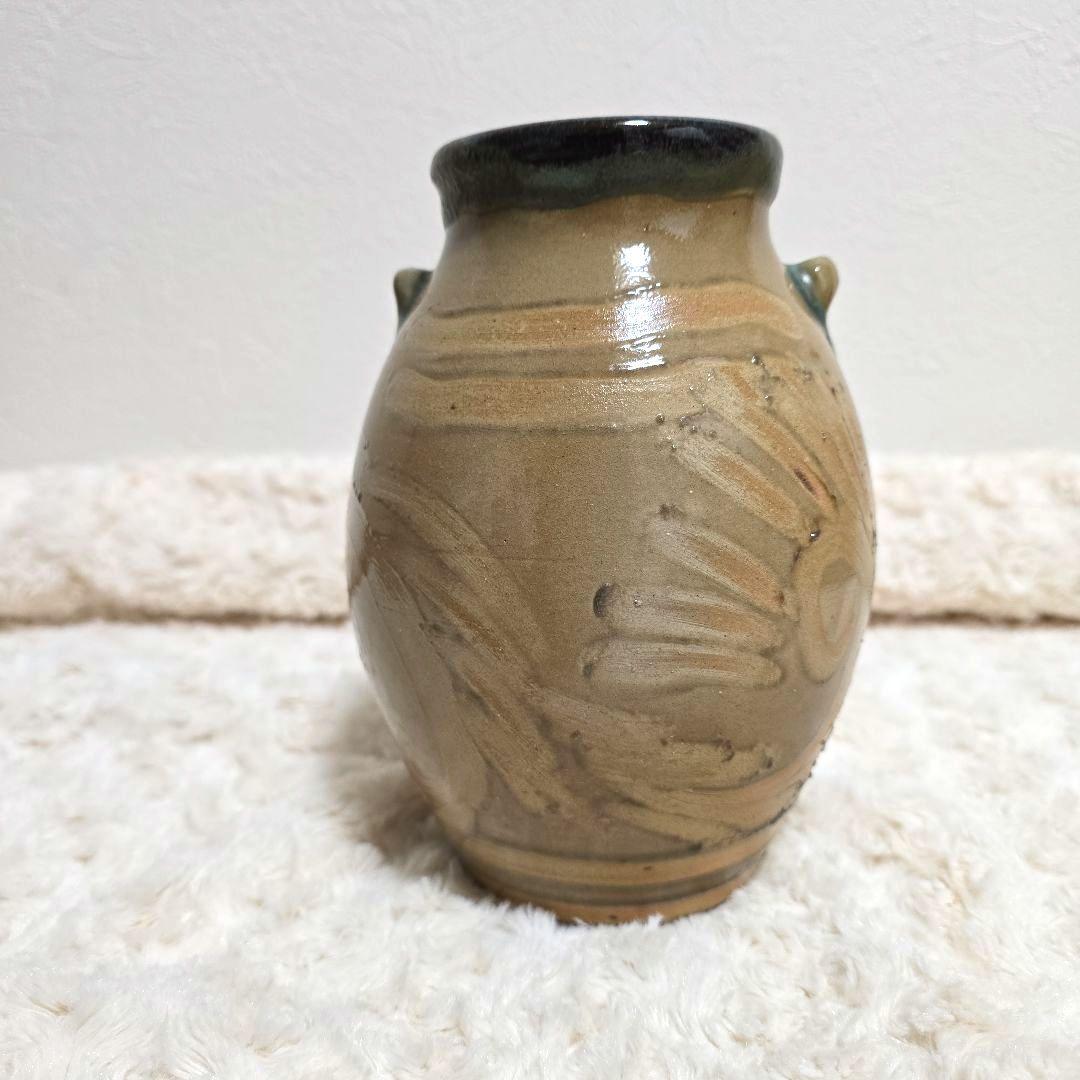 ⑨宮城三成 指描き紋 大花 中型壺 やちむん 沖縄 珍 ⑨宮城三成 指描き紋 大花 中型壺 やちむん 沖縄 珍