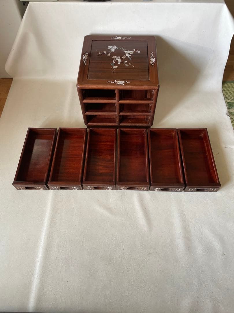スイカ 小引出し 小物入 3段 薬箪笥 唐木 無垢 貴重品収納 宝石収納