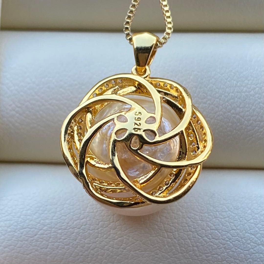 本真珠 南洋白蝶真珠ネックレストップ 15.3mmシャンパンゴールドPT753