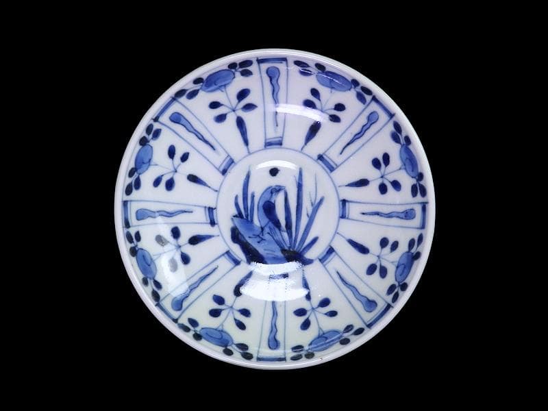 古伊万里 染付 芙蓉手 花鳥紋の図 大振蓋茶碗 F319AS-CXz