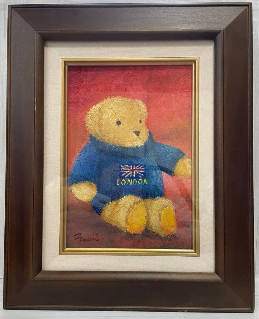 【油彩画】　「テディベア 」　SMサイズ 額付き