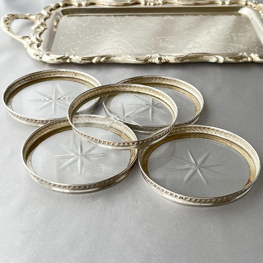 純銀 / ガラス】フリルのワイングラスコースター 5枚 スターリングシルバー