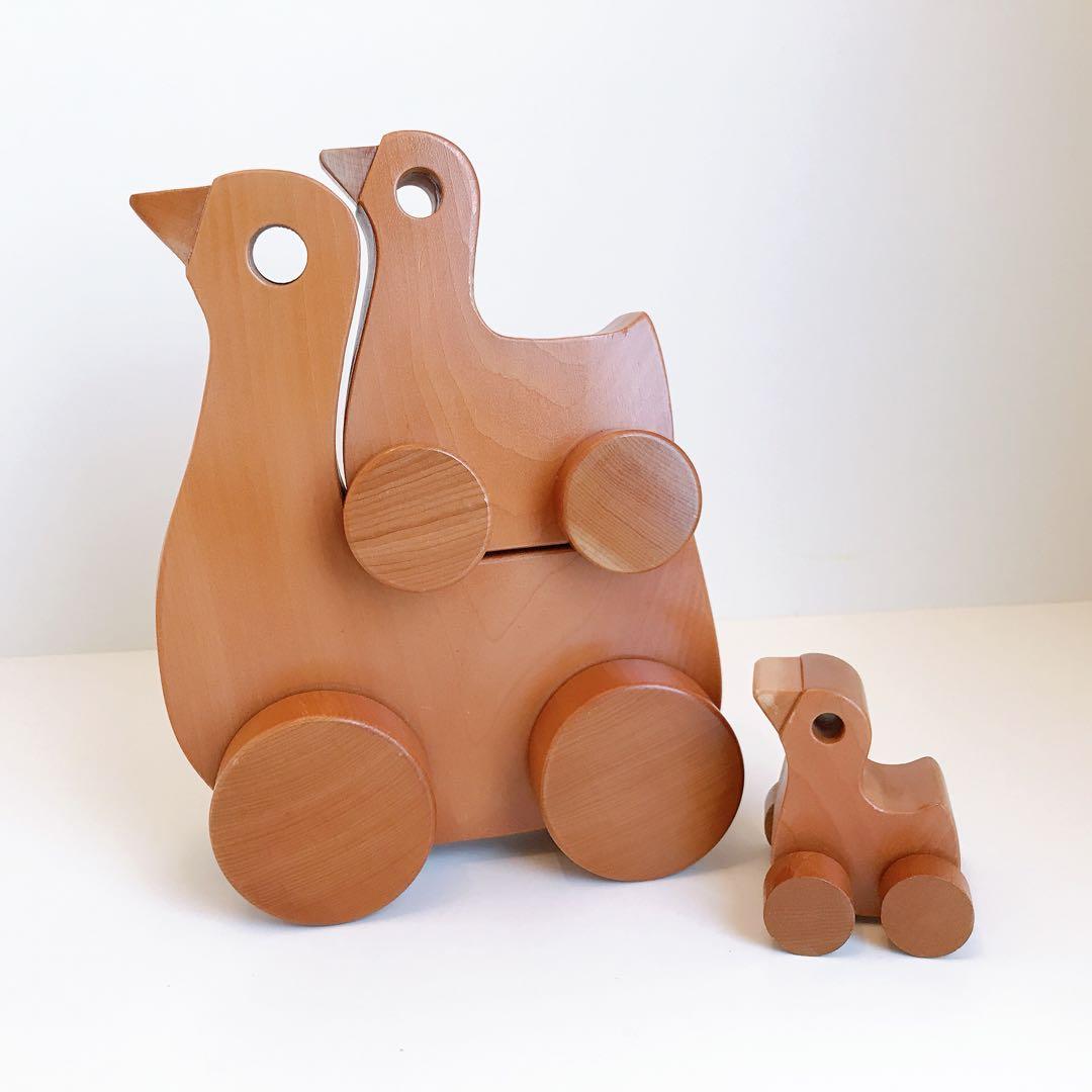 寺内定夫のおもちゃ　おんぶぐるま　とり　木のおもちゃ　希少　当時もの