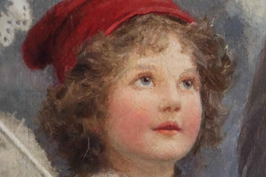 真作保証 西洋美術 ヨーロッパ絵画 「少女と女性」油彩20号 18～19世紀