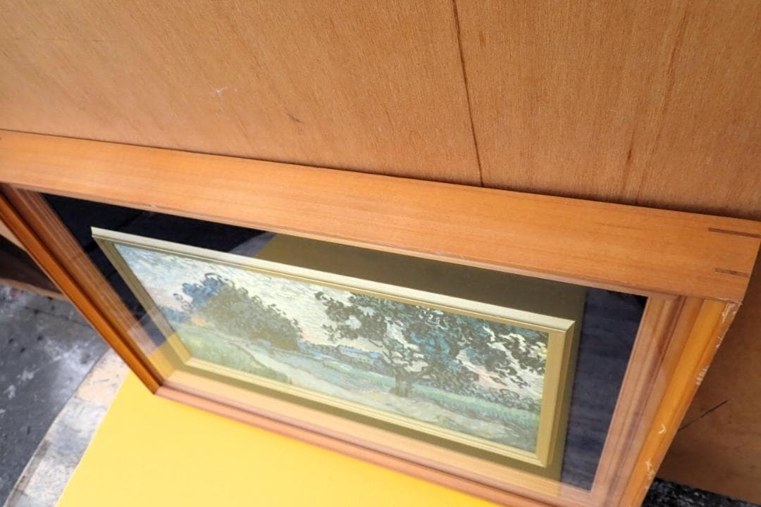 風景画 油彩風 絵画 額装付き 樹木と道 アート