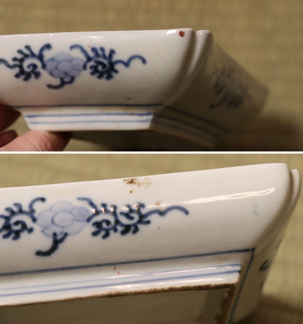 CM51】古伊万里 色絵 長方刺身皿 角皿 五客 桐鳳凰 松竹梅 扇面