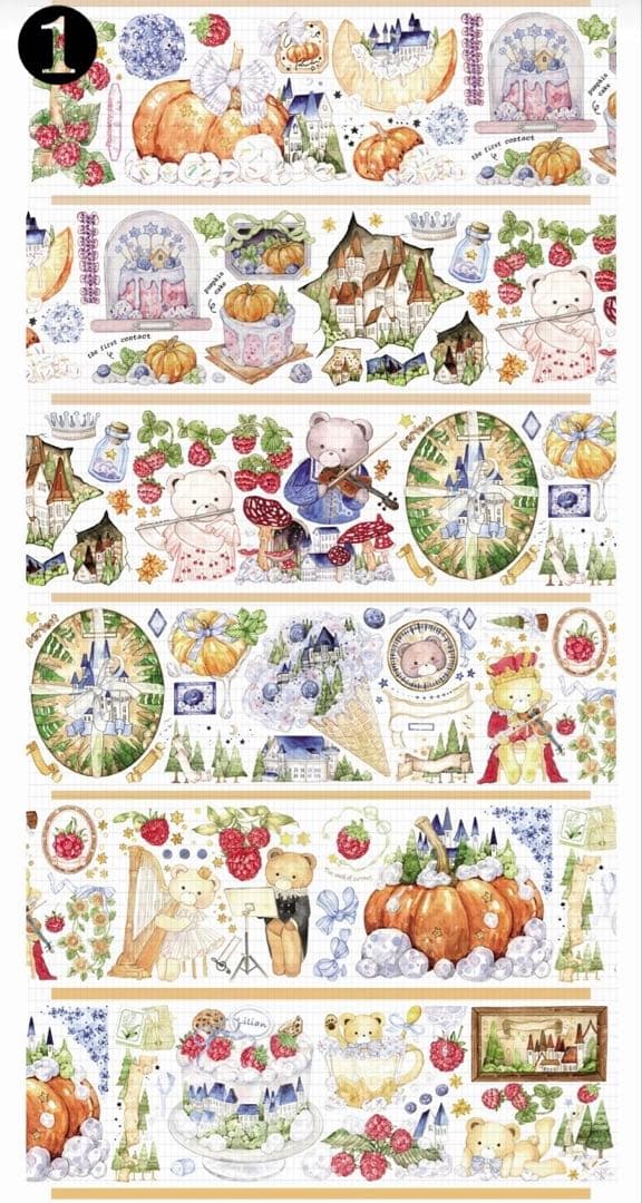 Q】海外 10m巻 貝殻光マスキングテープ 動物系/装飾系/お花系/古風系