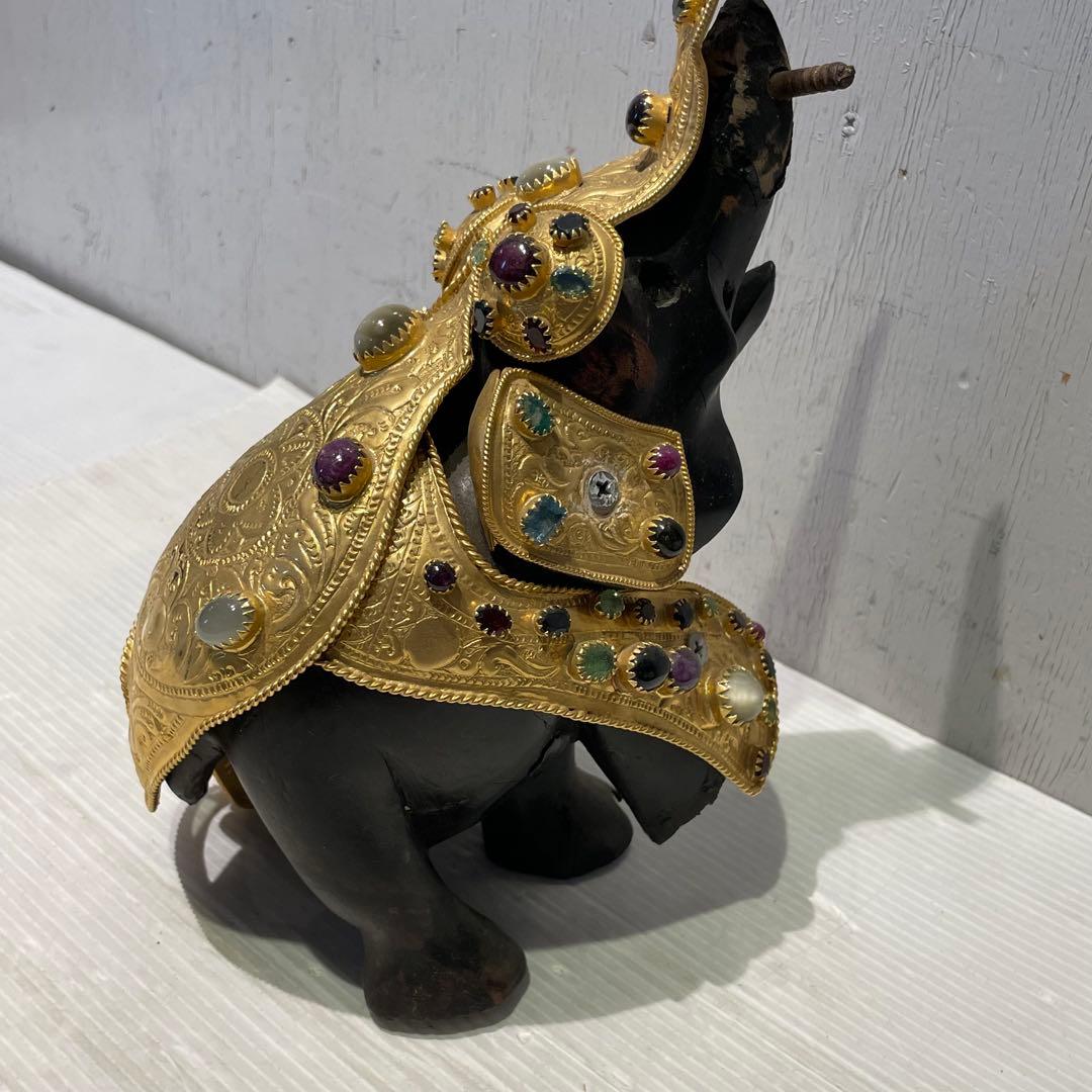 希少 中国美術 木彫 宝石飾 小象 象 置物 飾り物 インテリア コレクション