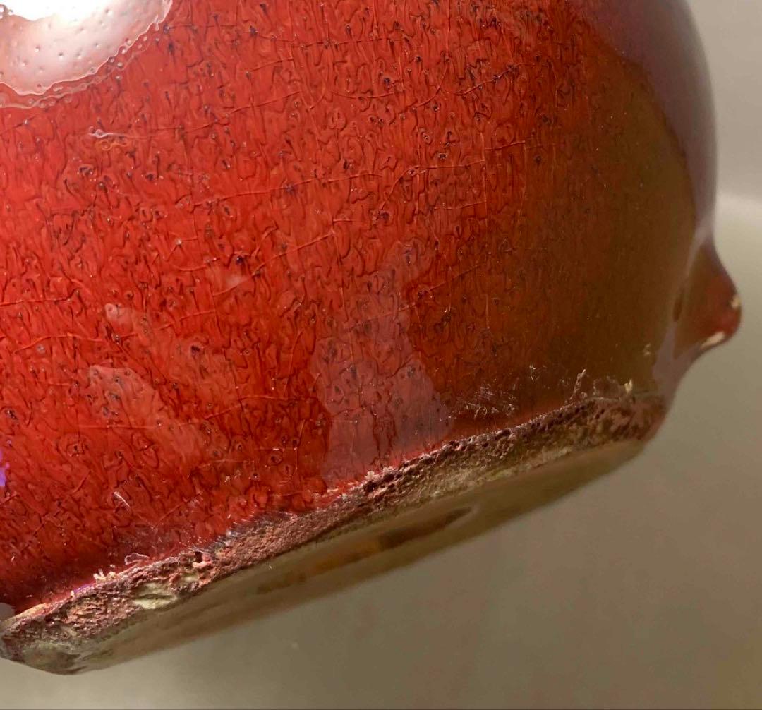 中国 紅釉丸形炉（洗筆）　f2250911