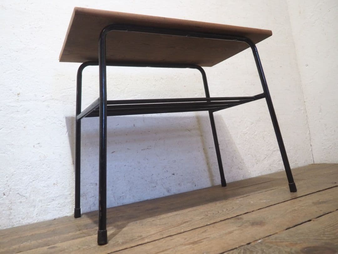 1237 ③古い木と鉄脚のテーブル デスク 作業台 リメイク レトロ ビンテージ