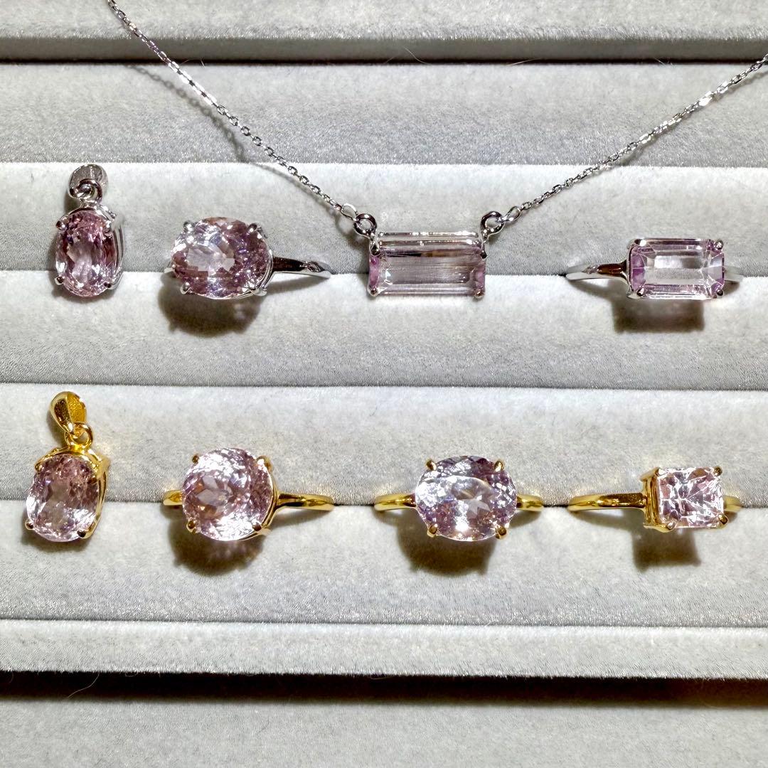 k18gp クンツァイト　オーバル　ファセットカット　フリーサイズリング　大粒