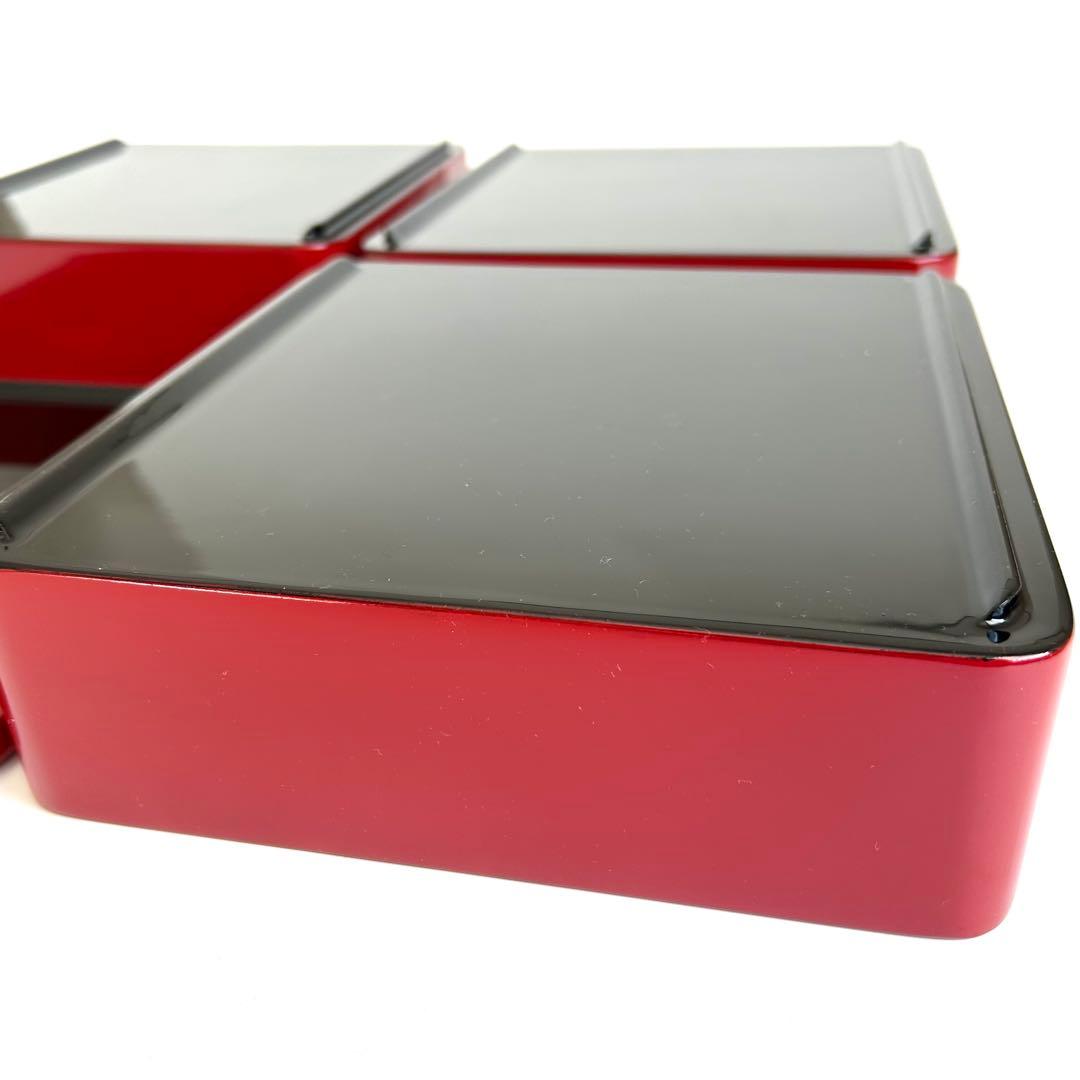 【美品】漆器 木製 漆塗り 重箱 三段重箱 三段重 お重 赤 日本製 モダン