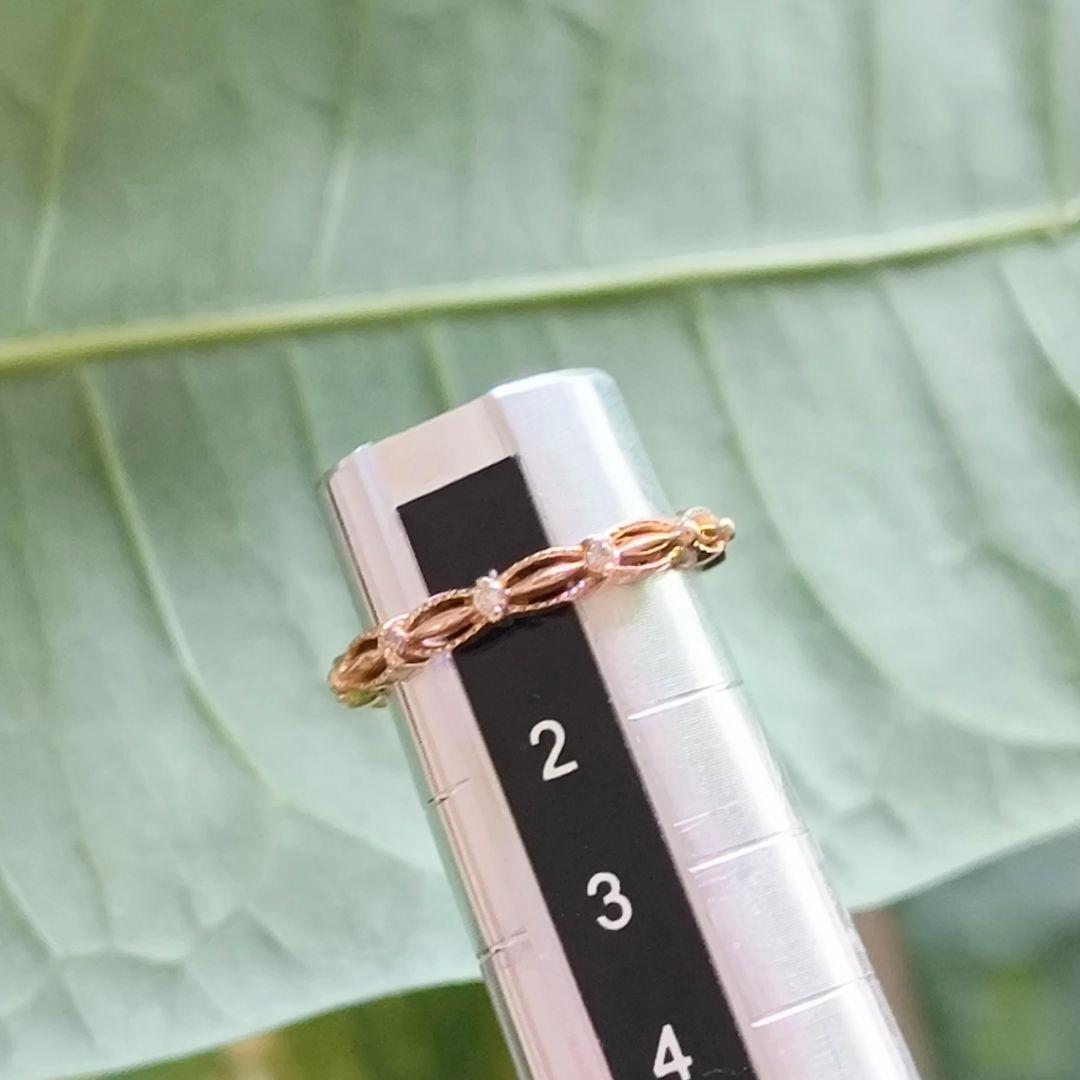 agete　K10 YG　透かし　ミルグレイン　ダイヤモンド　リング　1号