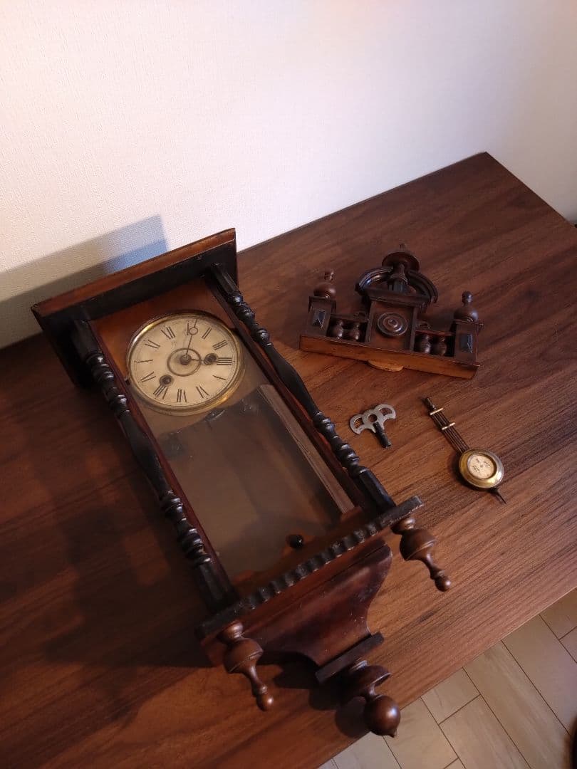 柱時計　ユンハンス　小型スリゲル　ゼンマイ　昭和レトロ　アンティーク　精工舎