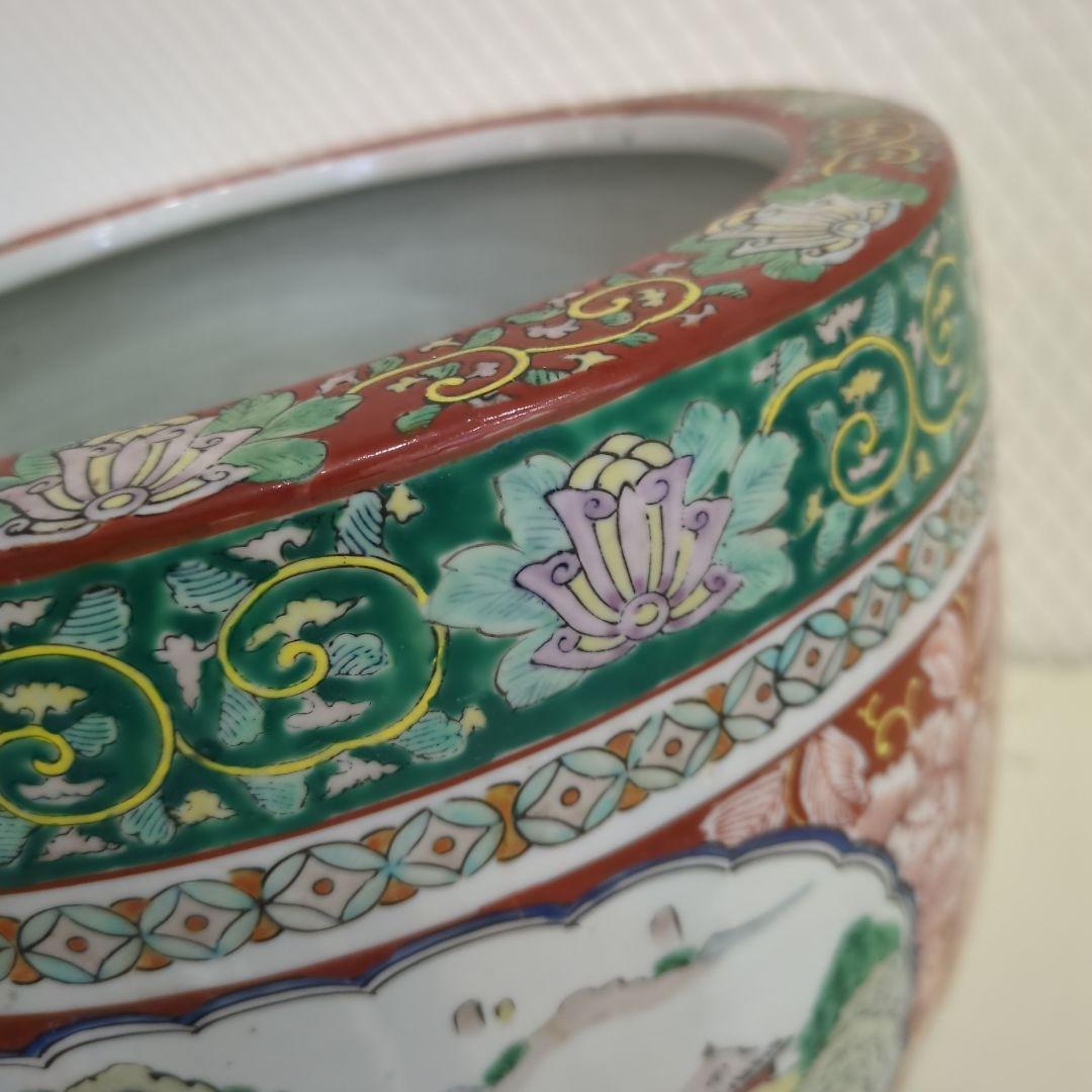骨董 古伊万里 火鉢 十錦手 色絵 鉢カバー 睡蓮鉢 傘立て 金魚 めだか