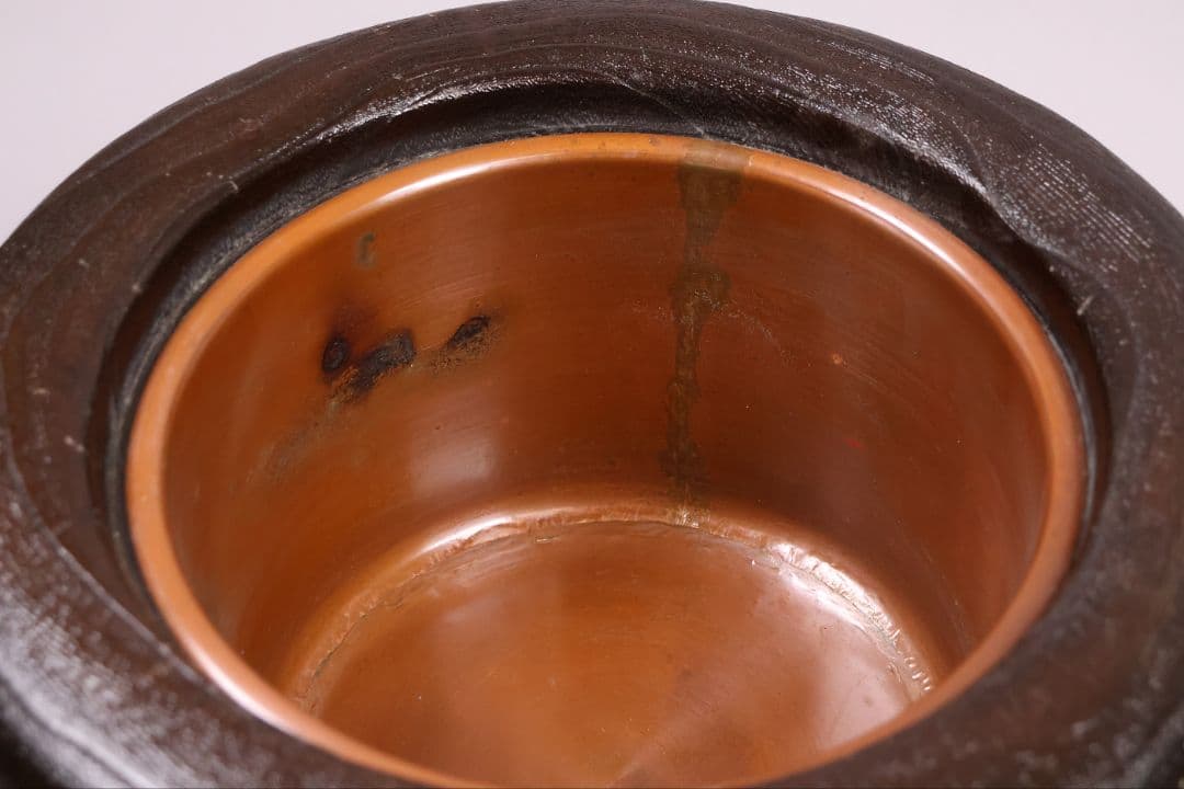 桐火鉢一対 菊蒔絵 草花 木箱入り 手あぶり 古民具 漆芸 茶道具【MB55