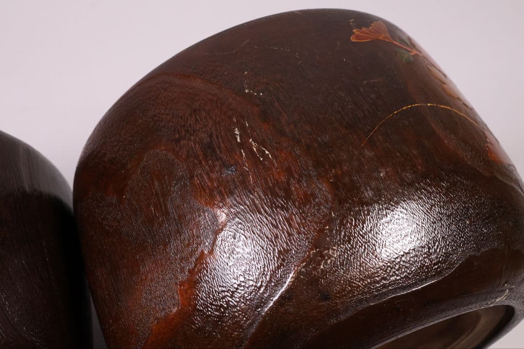 桐火鉢一対 菊蒔絵 草花 木箱入り 手あぶり 古民具 漆芸 茶道具【