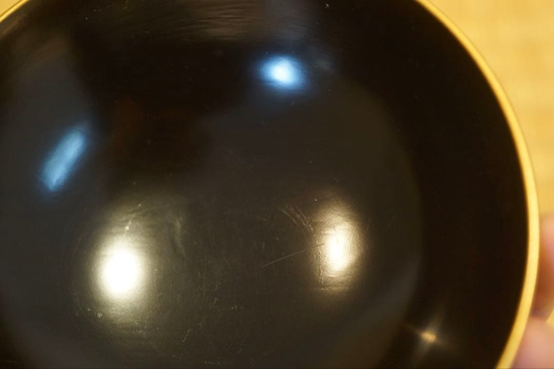 明治期 輪島塗 工房印有 三日月に蝙蝠蒔絵 溜塗 吸物椀 2客/木製