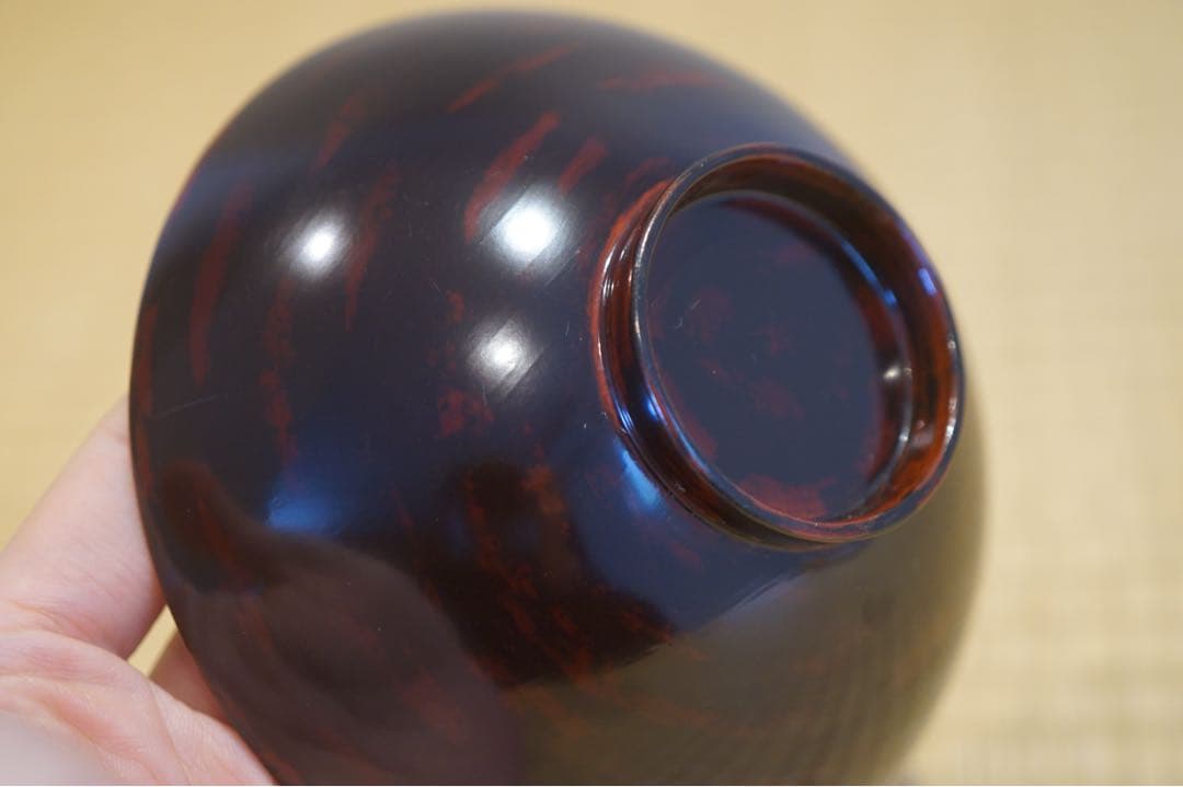 明治期 輪島塗 工房印有 三日月に蝙蝠蒔絵 溜塗 吸物椀 2客/木製