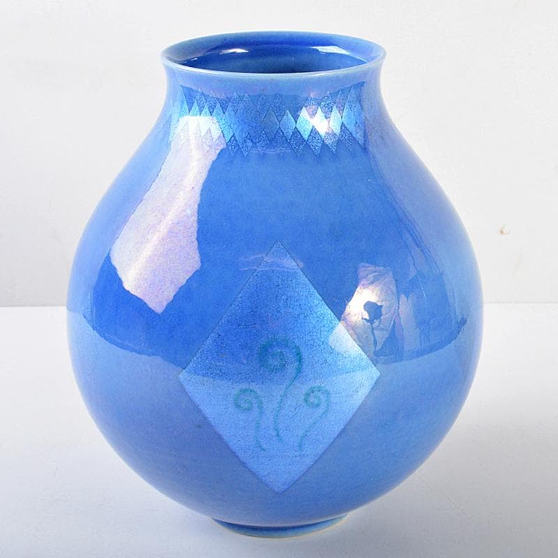 九谷焼　中田一於作　淡青釉裏銀彩　壷　花瓶　V　R5743 九谷焼 石川県指定無形文化財 中田一於 淡青釉裏銀彩 花文 壷 花瓶