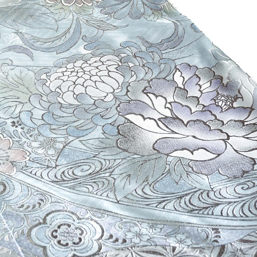 専用 ご予約 振袖 未仕立て 仮絵羽 アイスブルー 牡丹 桜 熨斗目 銀彩