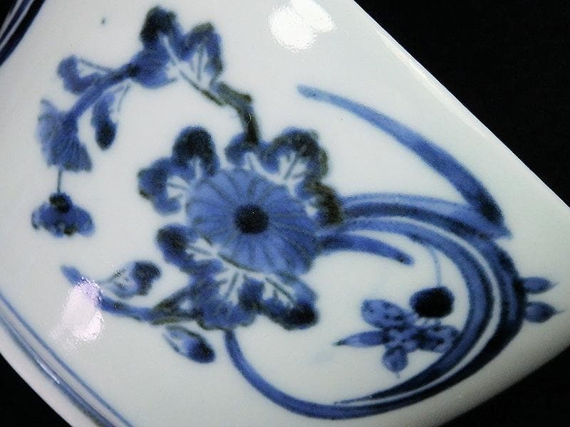 古伊万里 藍九谷 菊に蘭の図 大振蕎麦猪口 江戸中期 C552AS-