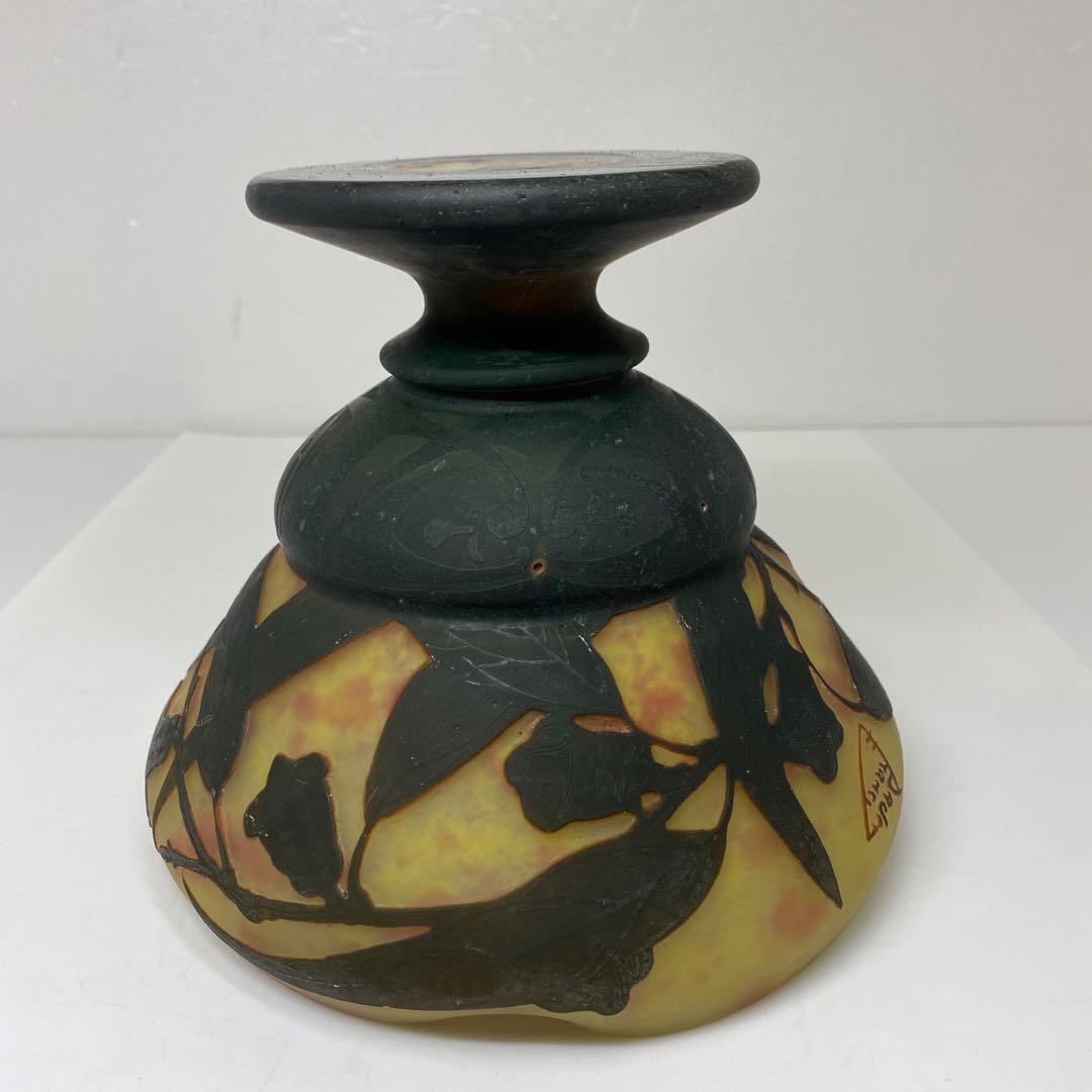 19世紀 ドームナンシー 異色ガラス溶込酸化腐食彫花瓶 東さ7-0130