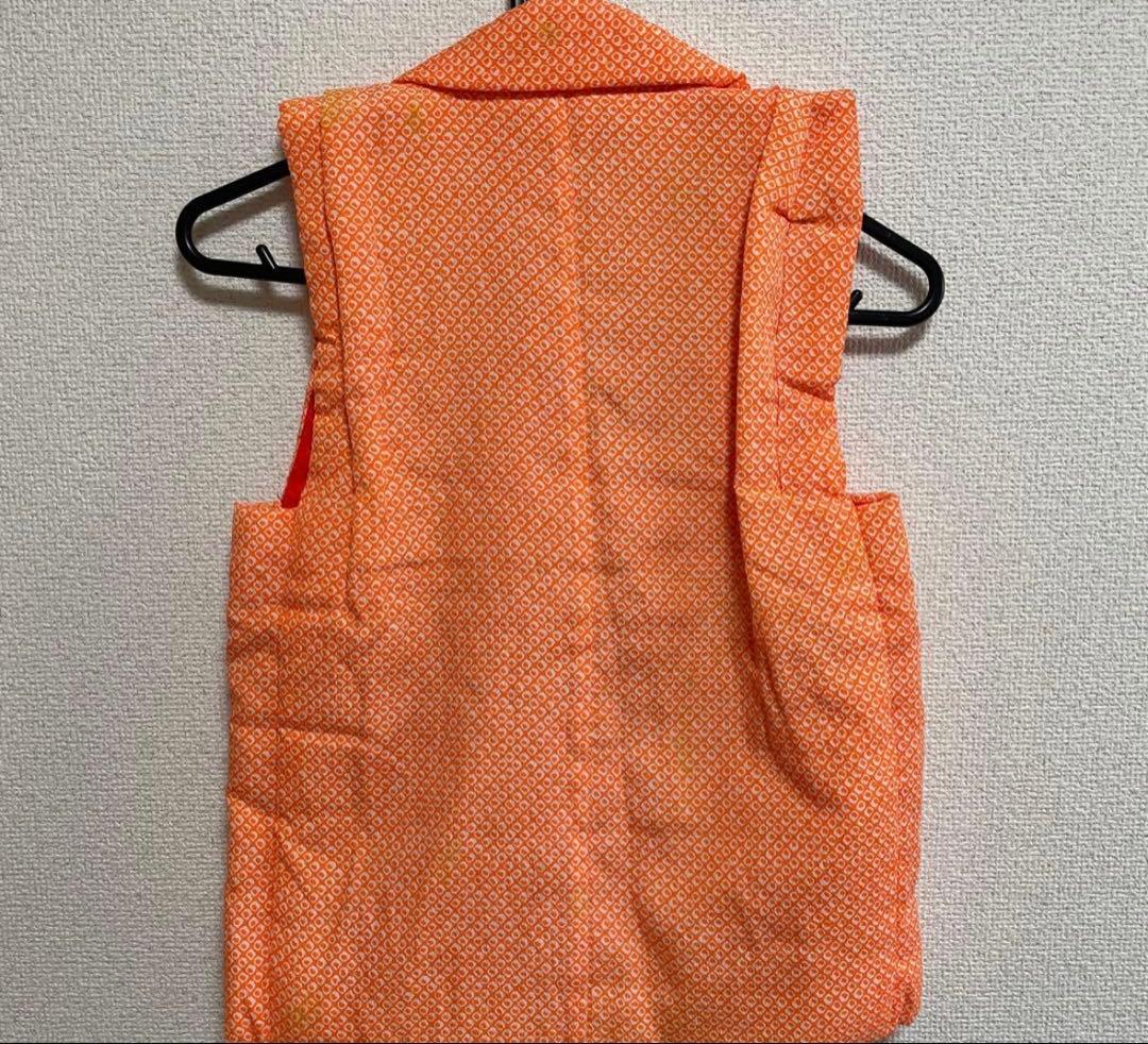 七五三　3歳で使用　オレンジ花柄着物•髪飾りセット