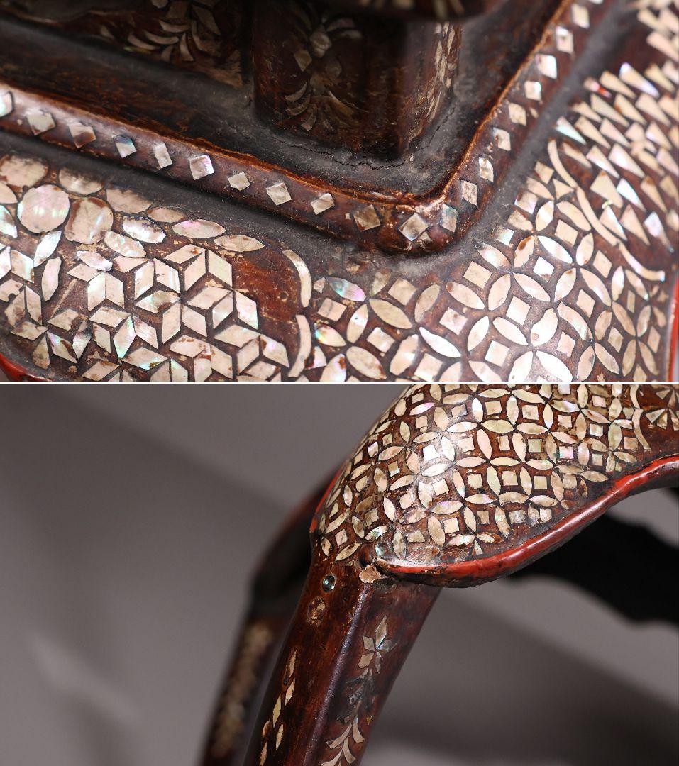 【MA732】時代 中国美術 人物文 螺鈿細工 二段卓 花台 木製 香炉台