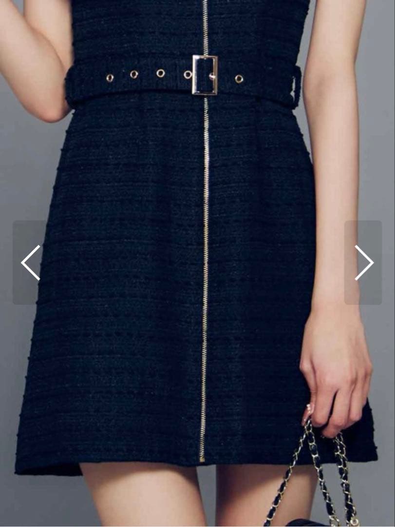 ジュエルズネイビー ジップアップ ツイードドレス Sサイズ未使用