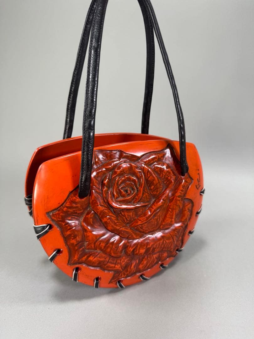 鎌倉彫　ハンドバック　彫刻家村主匡左造　羊皮　目立った傷や汚れなし　着物バック