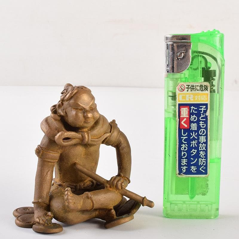 高岡銅器 二代 須賀松園造 蝋型鋳銅 「稚児雷神」 共布共箱 V R7549