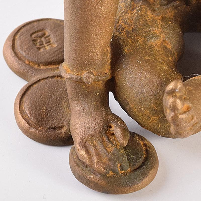 高岡銅器 二代 須賀松園造 蝋型鋳銅 「稚児雷神」 共布共箱 V R7549