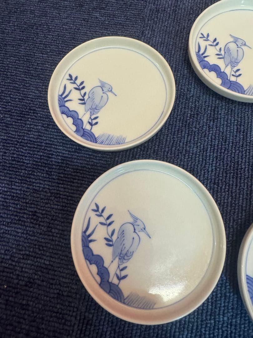 1895 宮内庁御用達『十四代 辻常陸』 辻製 染付花鳥 皿 5客