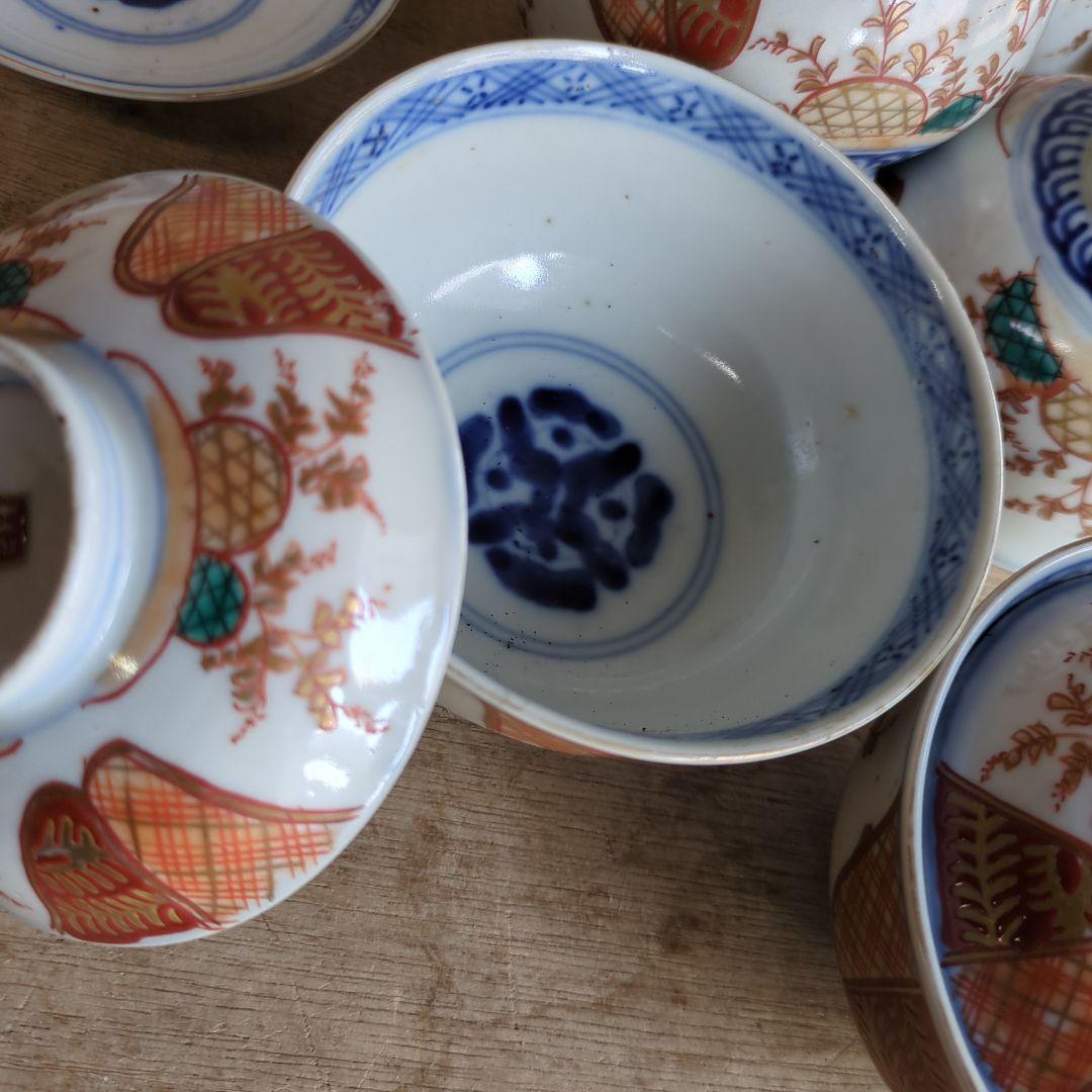 骨董 伊万里 古伊万里 茶碗 蓋茶碗 染め付け 錦手 アンティーク 5つ〜