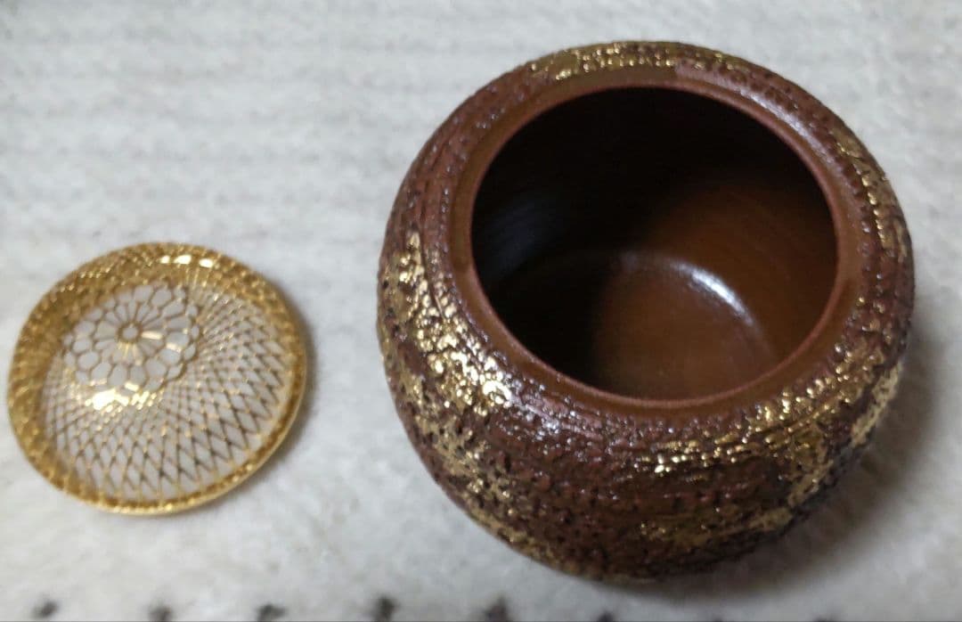 新品 香道 香炉セット一式 清水焼 寛楽作 金彩香炉 箱入