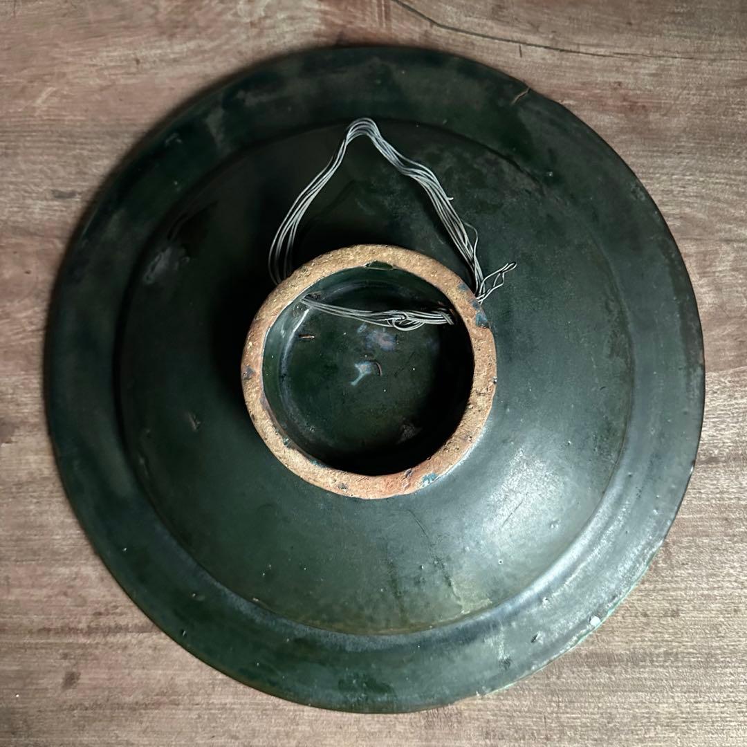 ブルガリア陶器 トロヤン焼 青釉内花柄 壁掛けデザイン 大皿 アンティーク