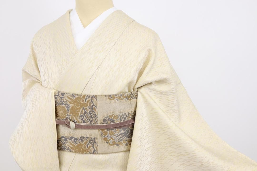 《ちゃ★小さめ■上質お召■細やか矢羽根の織り模様■淡黄色◆TY11-12》