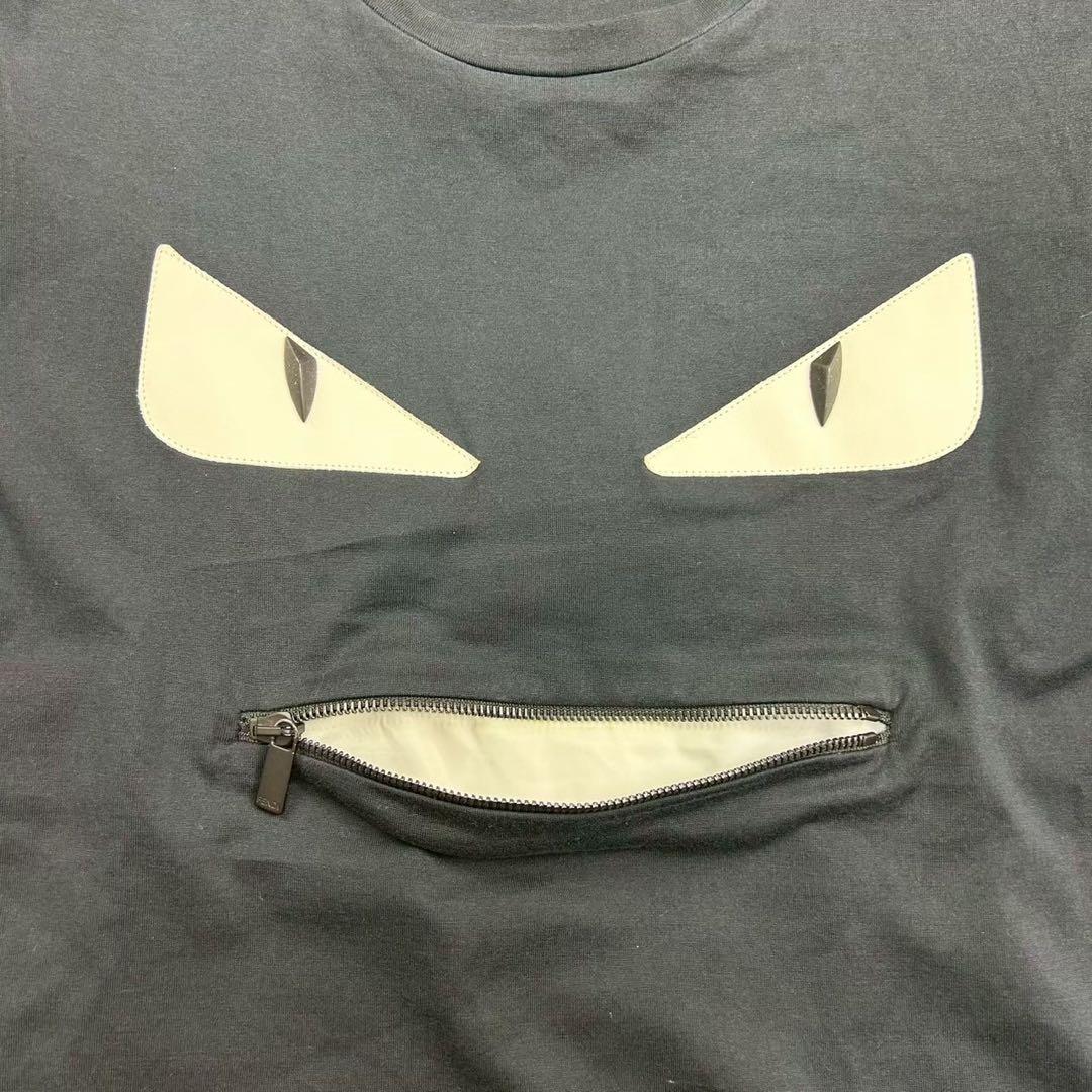 良品 フェンディ モンスターアイ 半袖Tシャツ コットン ブラック XS