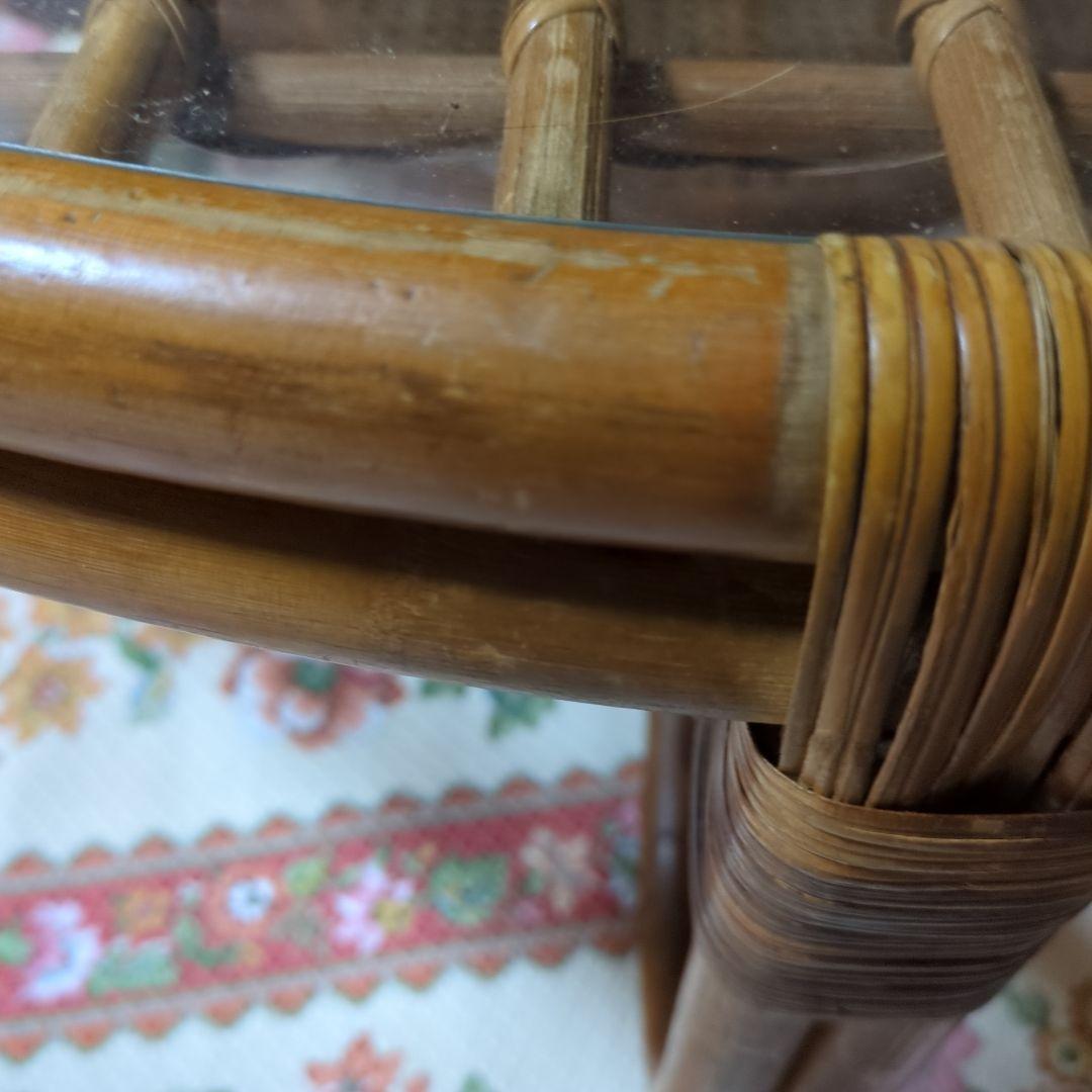 レトロ ラタン製 円形座卓 メッシュデザイン 直径90センチ 高さ35