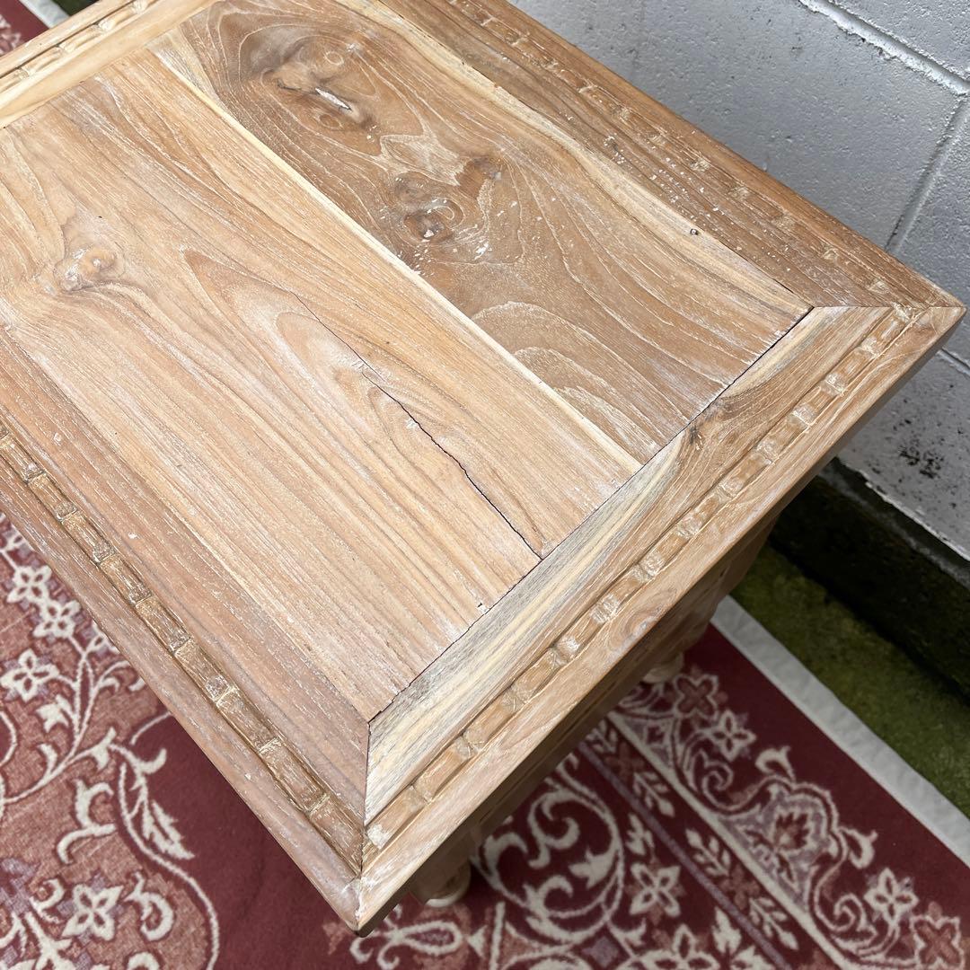 木製無垢材 チーク材◾️彫刻デザイン サイドテーブル 飾り台