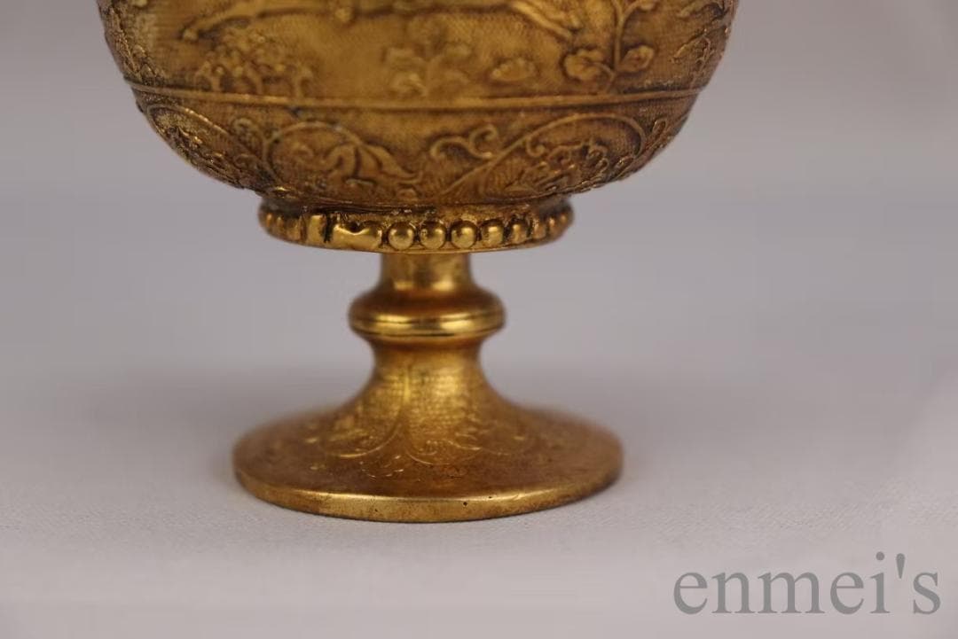 中国古美術 旧蔵清代 鍍金銅酒杯 精銅製 小型酒器 純